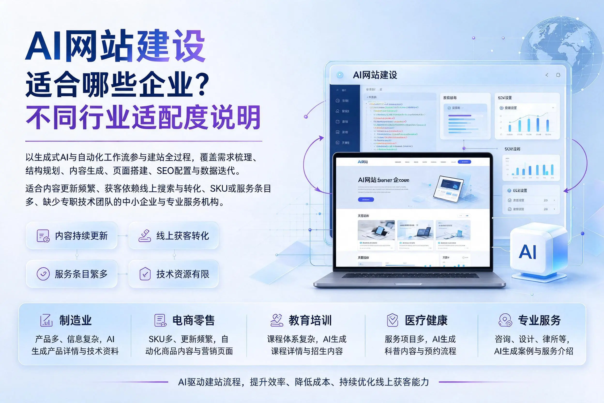 AI网站建设适合哪些企业？韶关不同行业适配度说明